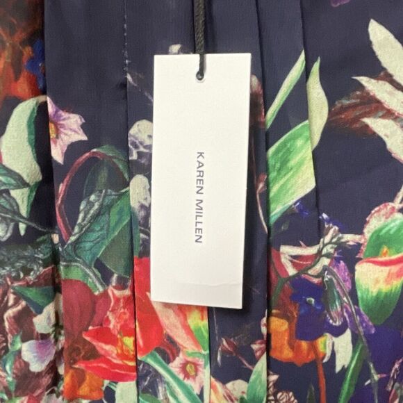 Karen Millen Pleated Detail Woven Floral Mixed Midaxi Dress Size 12 New - Picture 12 of 16